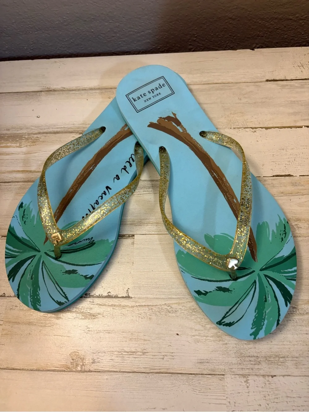 kate spade Gold-Strap Aqua Flip Flop Sandals
